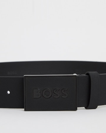BOSS Icon Plaque Leather Belt - Black