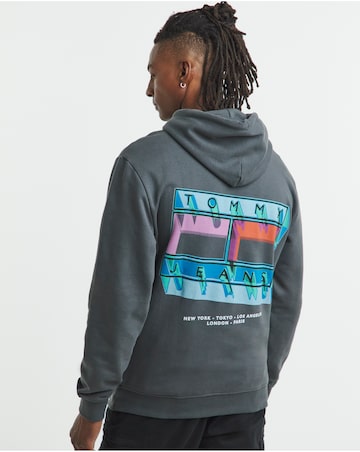 Tommy Jeans Flag Back Graphic Hoodie - Washed Black
