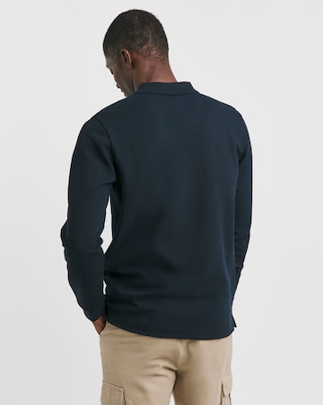 Longsleeve Textured Jersey Polo-Navy
