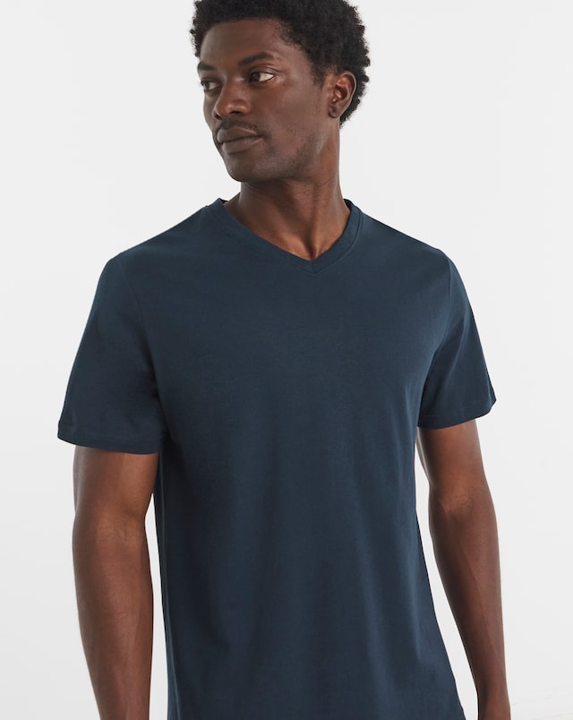 Pure Cotton V-Neck T-Shirt- Navy