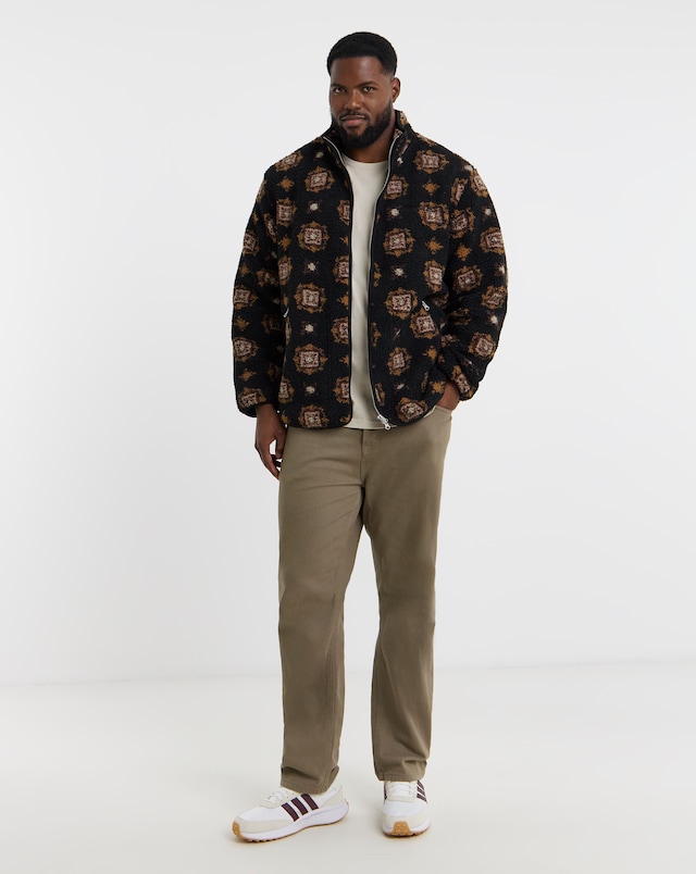 JACK & JONES Norrebro Printed Teddy Fleece - Black