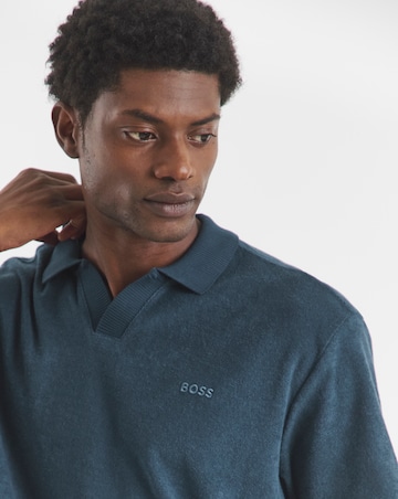 BOSS Short Sleeve Towelling Polo - Dark Blue