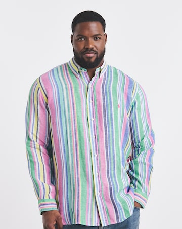 Polo Ralph Lauren Long Sleeve Stripe Linen Shirt - Green/ Pink