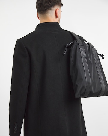 Black Faux Wool Funnel Neck Coat