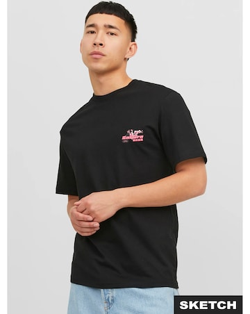 Jack & Jones Sakura Oriental Back Graphic T-Shirt - Black