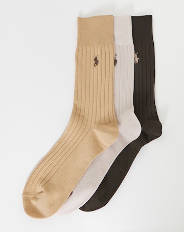 Polo Ralph 3 Pack Egyptian Rib Crew Sock - Brown