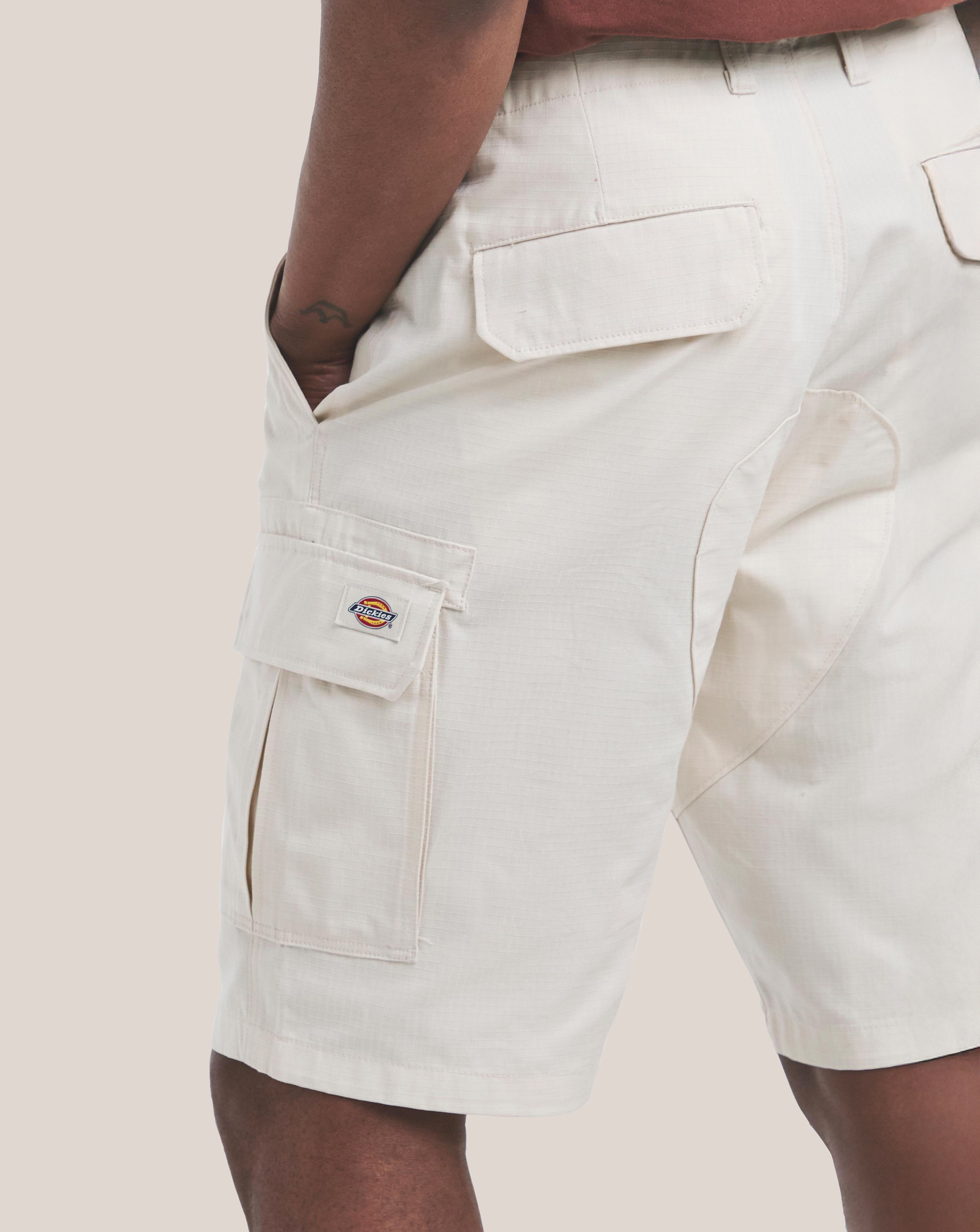 Model wears Dickies Millerville Cargo Short - Natural