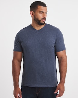 Pure Cotton V Neck T-Shirt- Denim Marl