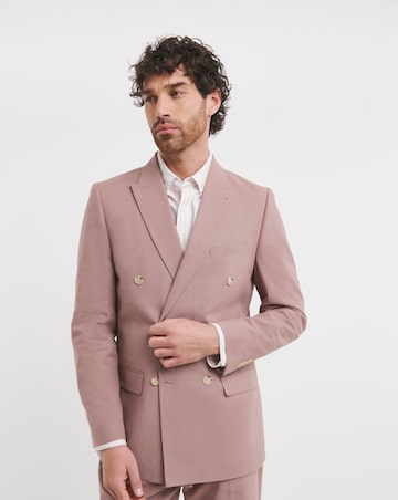 Linen Blend Double Breasted Suit Jacket