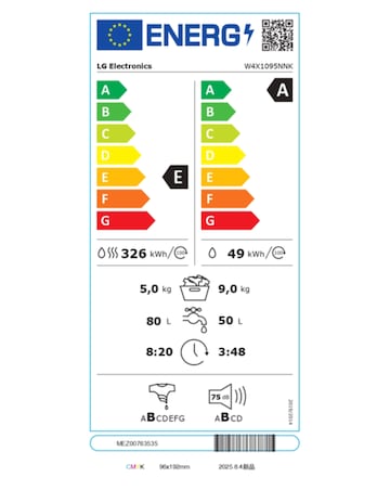 LG Series 2 Direct Drive? W4X1095NNK 9 kg Washer Dryer - Onyx Black - A/E Rated