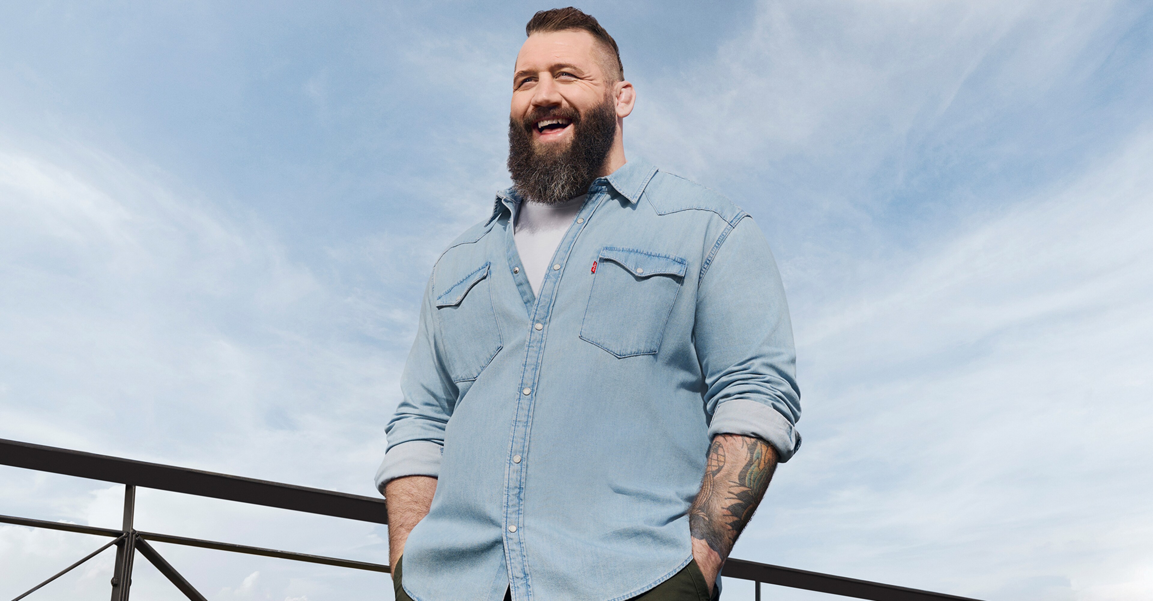 GET THE NOD. Joe Marler wears Levi's Classic Western Denim Shirt - Stonewash
