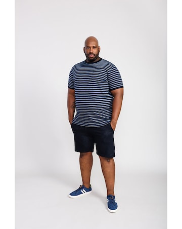 D555 Big And Tall Beamont Jacquard Stripe Crew Neck T-Shirt - Navy