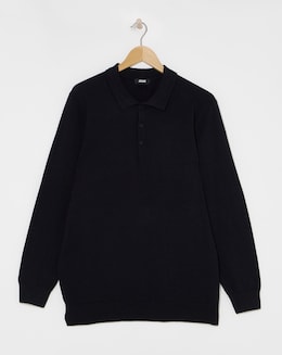 Black Cotton Long Sleeve Polo