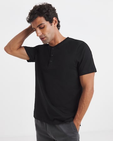 Pure Cotton Grandad T-Shirt- Black