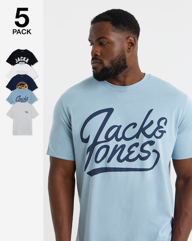 Jack & Jones Andrew Logo T-Shirt 5 Pack - Multi