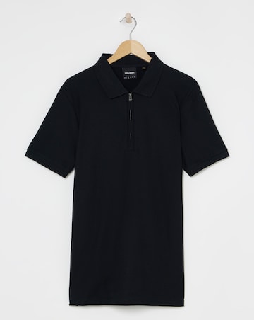 Lyle & Scott Short Sleeve Ottoman Half Zip Polo - Black
