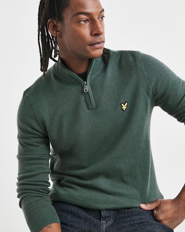 Lyle & Scott Deep Green Cotton Merino 1/4 Zip Jumper