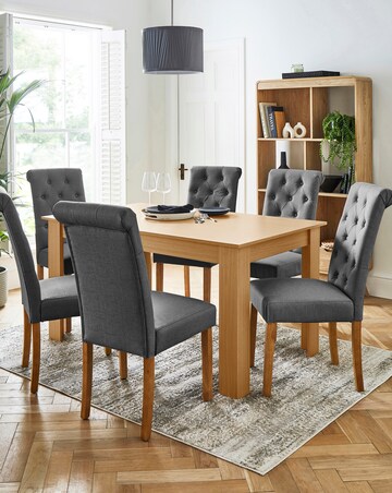 Dakota 6 Seater Dining Table with 6 Ava Button Back Chairs