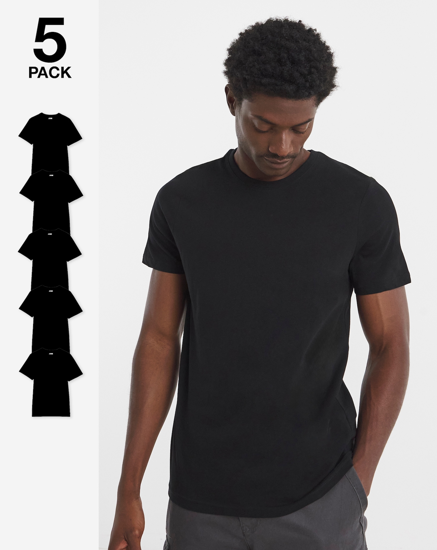 5 Pack Pure Cotton Crew Neck T-Shirts