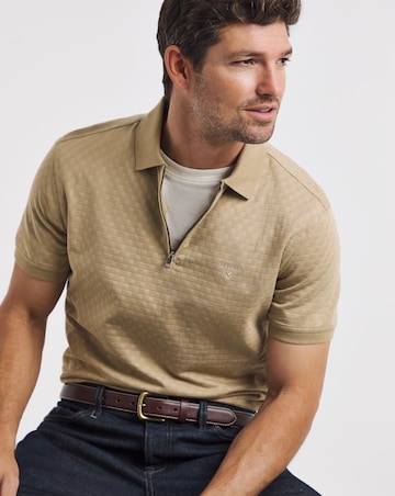 Barbour Short Sleeve Hockham Tailored Fit Zip Polo Shirt - Stone