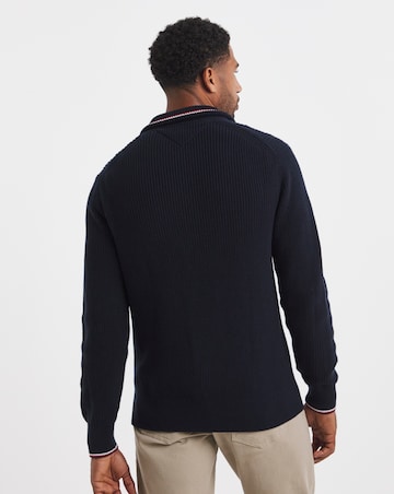 Tommy Hilfiger Rib Zip Through Knit - Navy