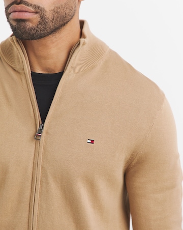 Tommy Hilfiger Essential Cotton Zip Through Knit - Brown