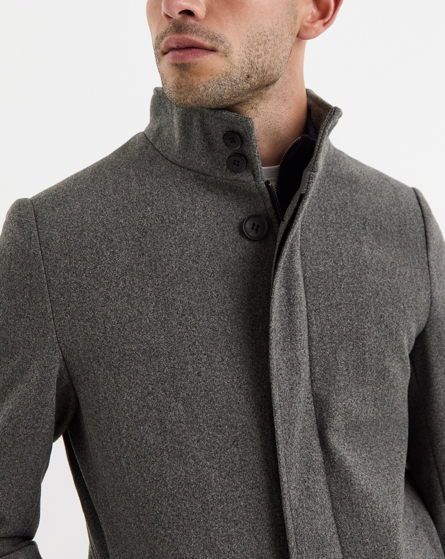 Grey Faux Wool Funnel Coat | Jacamo