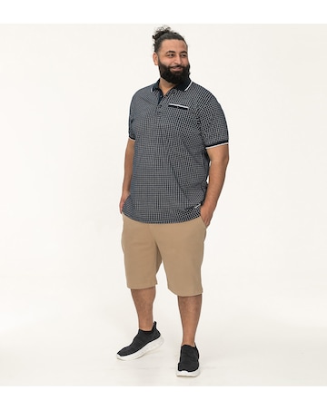 D555 Big And Tall Coventry Allover Print Polo Shirt With Jacquard Collar - Navy