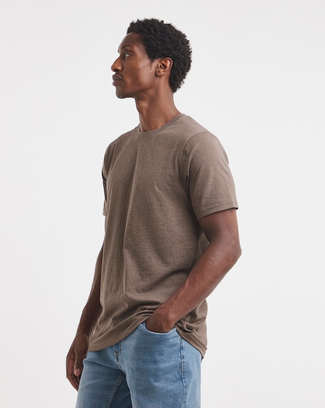 Crew Neck T-Shirt Long Length- Brown Marl