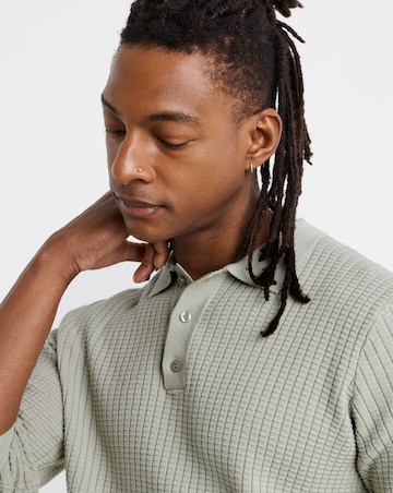 Textured Long Sleeve Knitted Polo