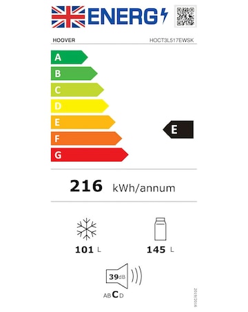 Hoover HOCT3L517EWSK-1 H FRIDGE 300 Low Frost Fridge Freezer - Silver - E Rated