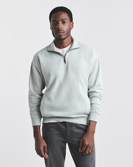 Union Garment Dyed Relaxed Fit 1/4 Zip Sweat- Steel Blue