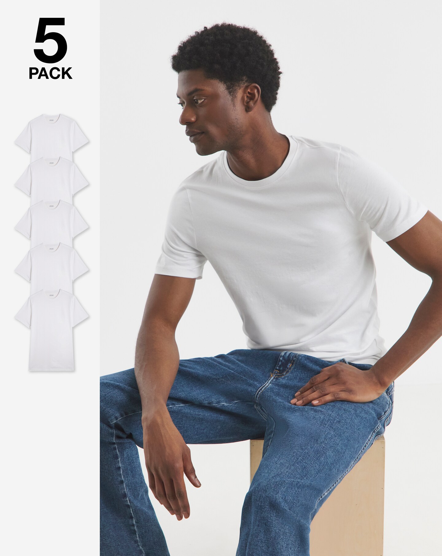5 Pk Pure Cotton Crew Neck T-Shirts
