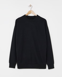 Interlock Relaxed Fit High Neck Sweatshirt- Black