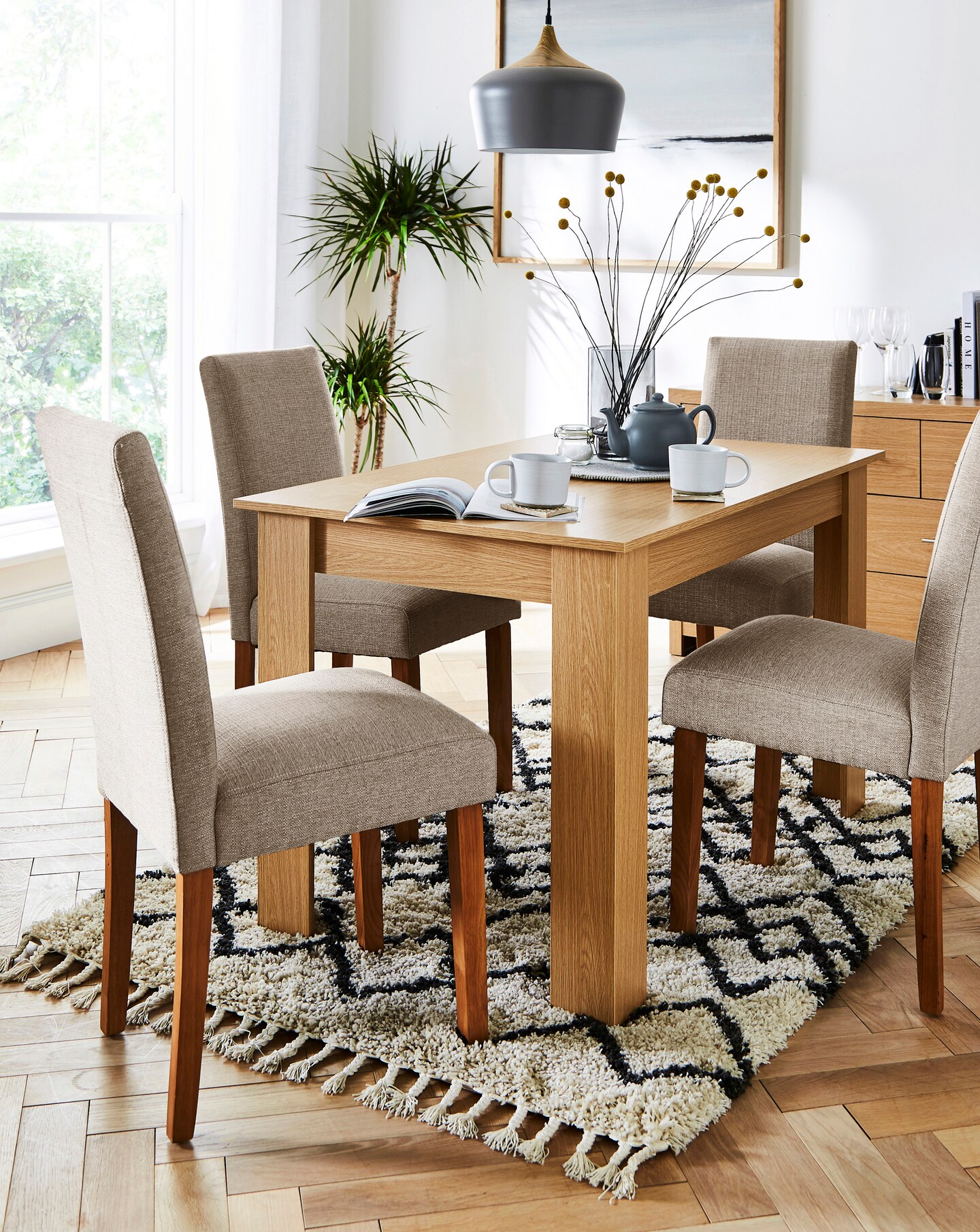 Dakota Small Dining Table with 4 Ava Fabric Chairs