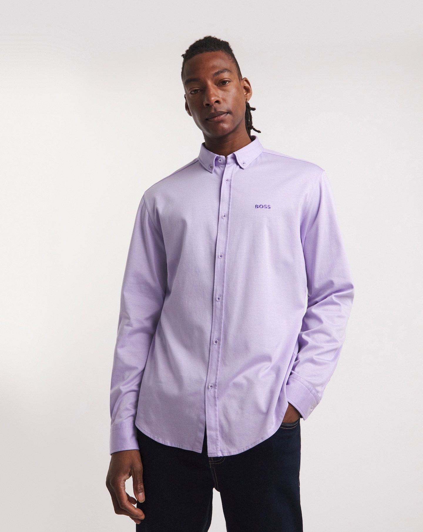 BOSS Long Sleeve Light Purple Shirt | Jacamo