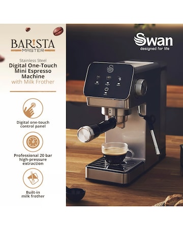 Swan Digital Mini Espresso Coffee Machine with Milk Frother
