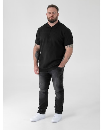 D555 Big And Tall Kennedy Cable Knitted Polo With Quarter Neck Zip -Black