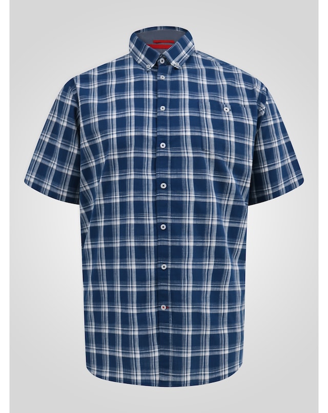 D555 Morris French Navy Check Button Down Collar S/S Shirt With Pocket