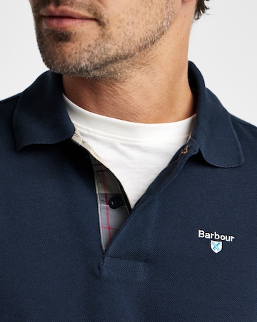 Barbour Tartan Trim Pique Polo - Navy