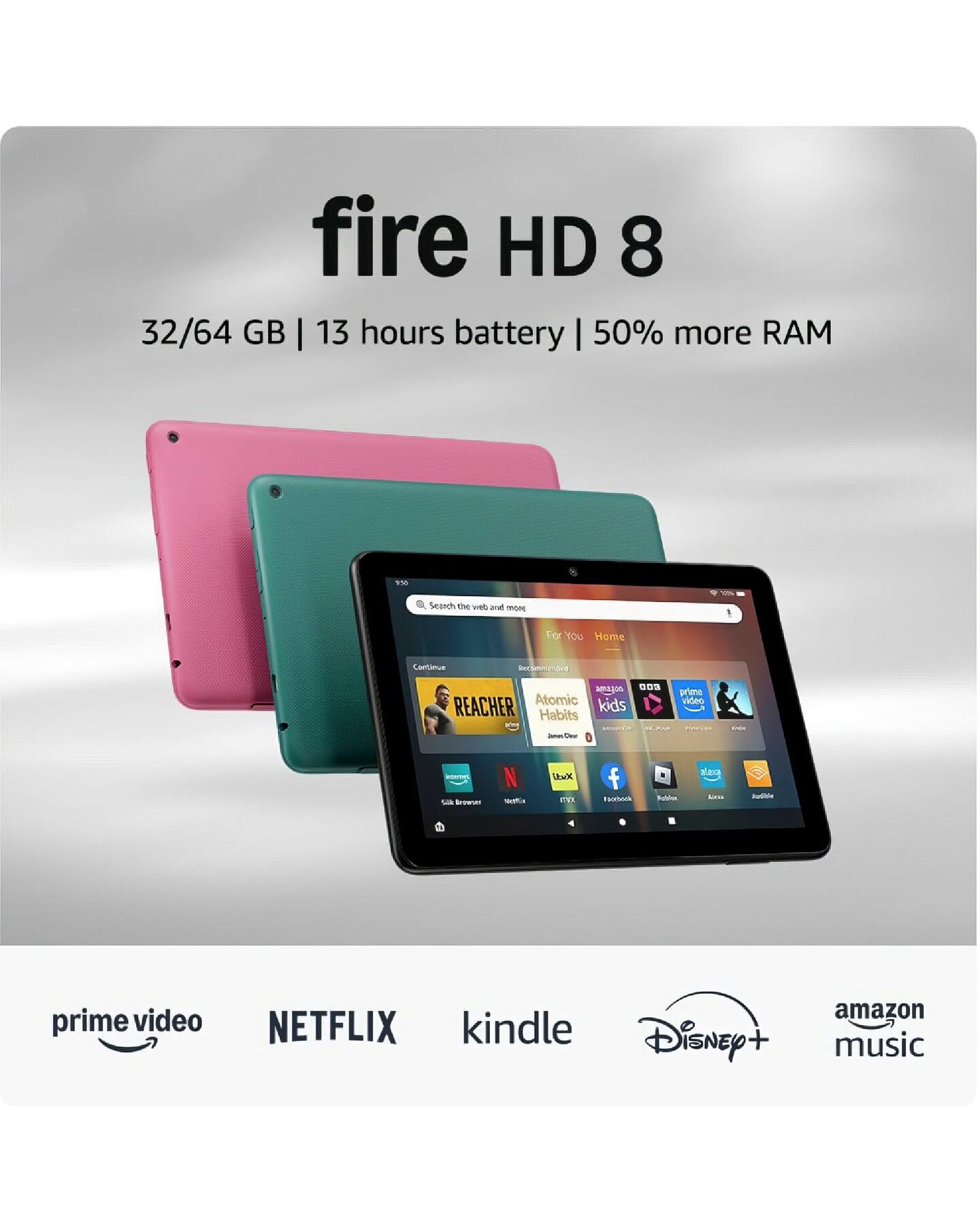その他 Amazon Fire HD 8 32GB 3GB RAM Amazon Fire HD 8 (2024) 8in 32GB Wi-Fi Tablet - Emerald | Jacamo