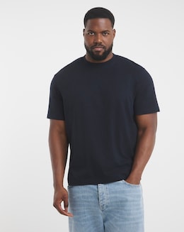 Linen Blend Relaxed Fit T-Shirt- Navy