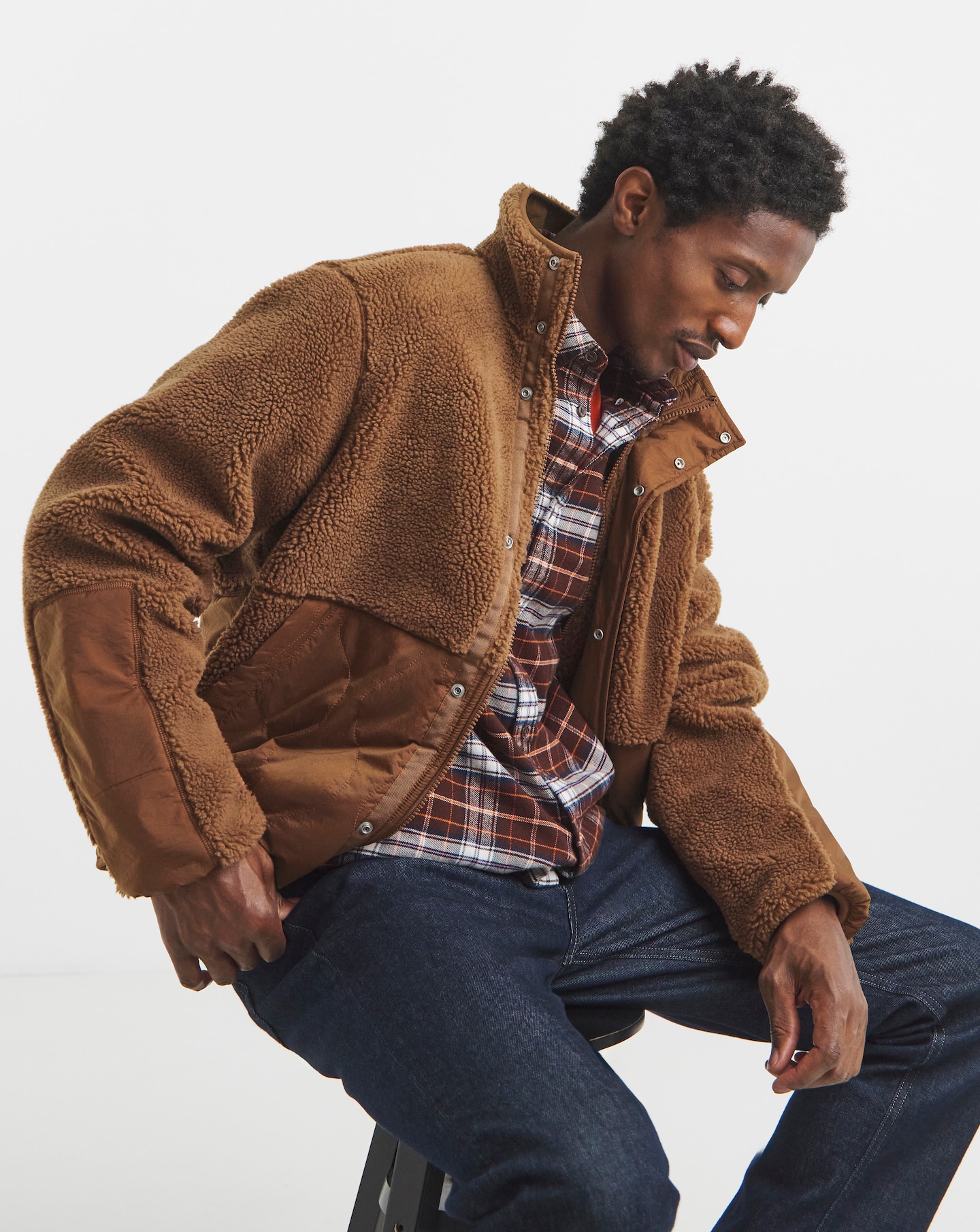 Tommy Jeans Mix Teddy Jacket - Brown | Jacamo