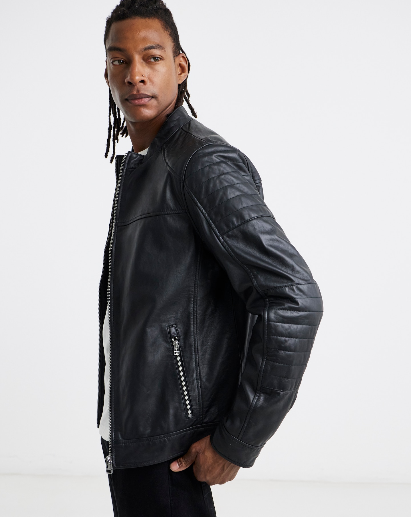 Black Leather Racer Jacket | Jacamo Black Leather Racer Jacket | Jacamo