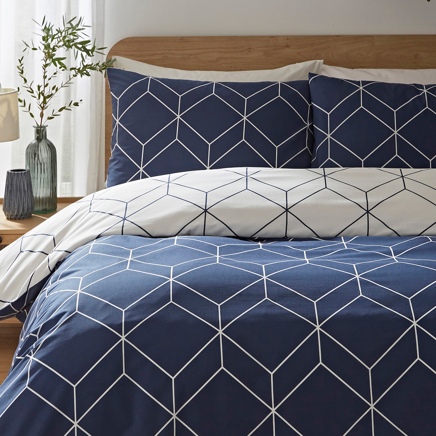 Oberon Navy Duvet Set pictured.