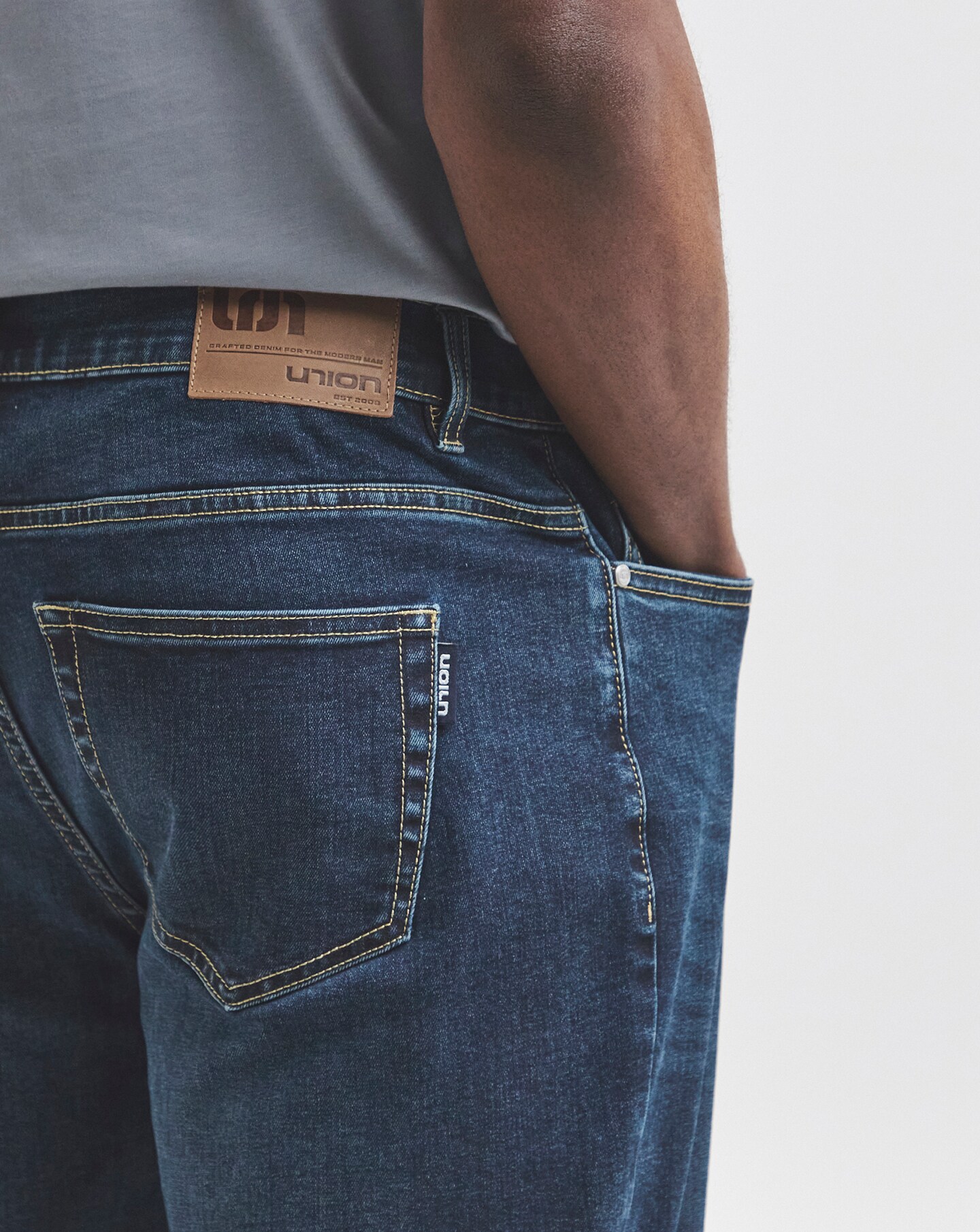 ETHANOL Men's Slim Stretch Motion Denim Jeans - Classic 5-Pocket, Relaxed Fit, Tobacco Color 36x29