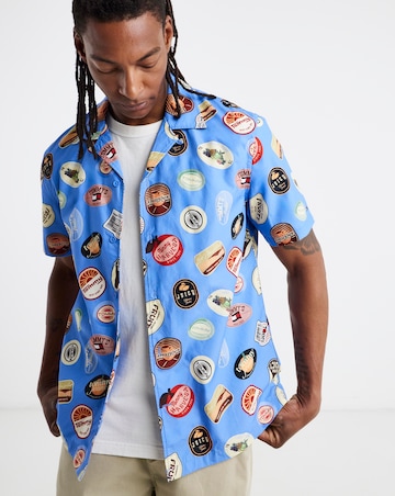 Tommy Jeans Short Sleeve Printed Resort Shirt - Blue