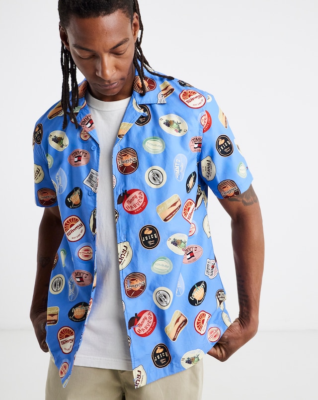 Tommy Jeans Short Sleeve Printed Resort Shirt - Blue