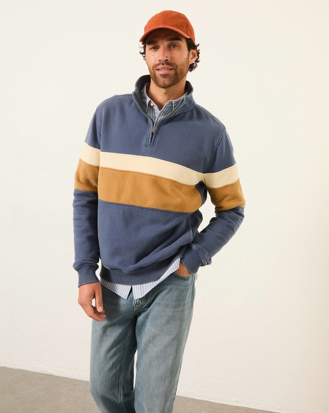 FatFace Brooke Half Neck Colour Block Sweatshirt - Denim Blue