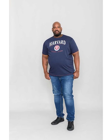 D555 Big And Tall Stapleford Official Harvard Printed Crew Neck T-Shirt - Navy